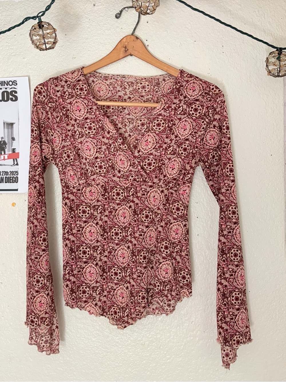 Y2K paisley micro mesh long sleeve top